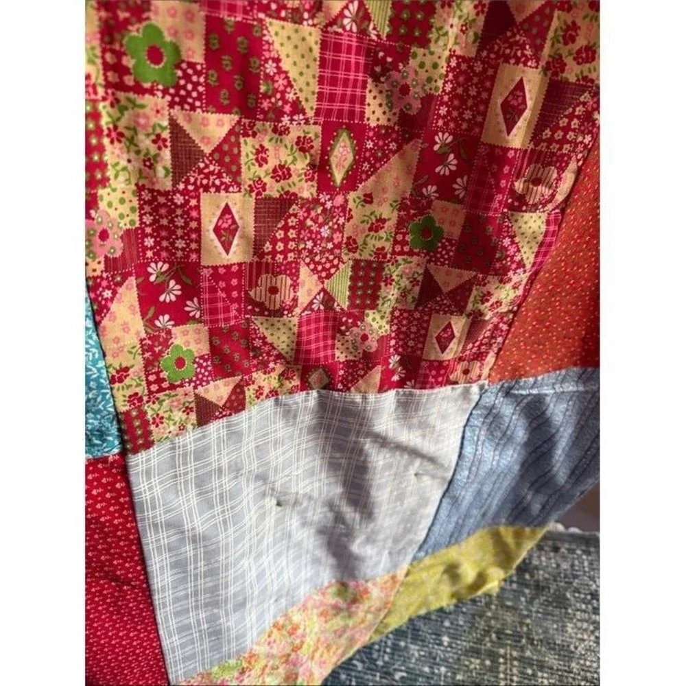 Vintage Handmade Patchwork Quilt‎ Multi-Color Cotton Blend Cabin Cottage 76